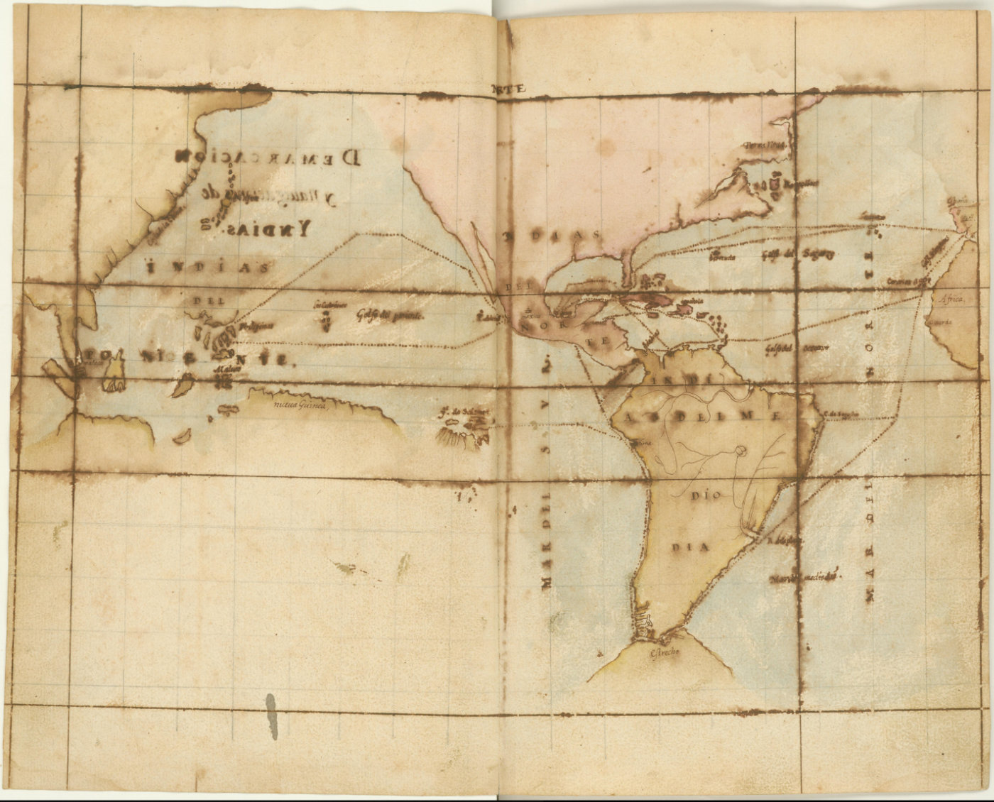 A black-and-white map of north and south america and west Asia.