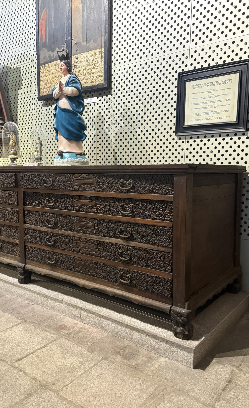 A long wooden cabinet.